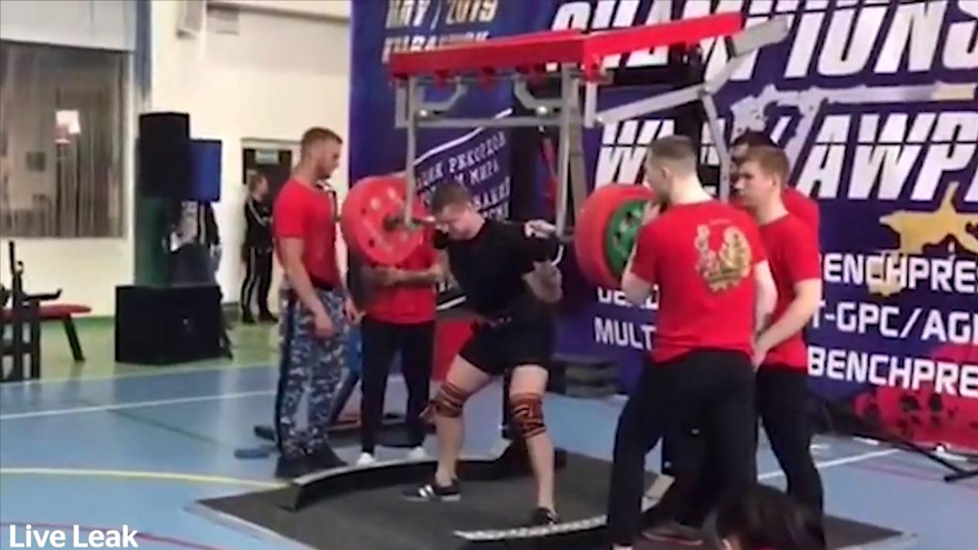 Russian weightlifter's leg snaps as he attempts to squat 250kg