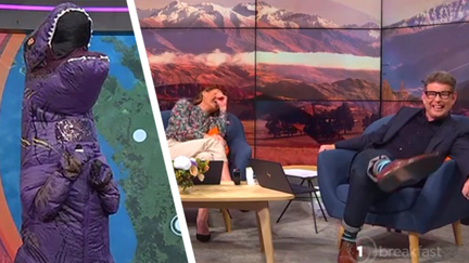 Breakfast TV hosts left cracking up after weather host wears animal suit